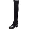 2024 Women Leather Elastic Boots Ladies Plush Long Boot Autumn Winter Thick Heels Over The Knee Boots Slip on Knight Botas