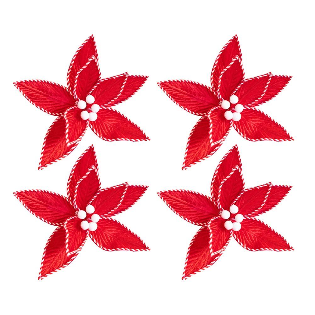 

25cm Diameter Flowers Christmas Plush Flowers Red White Decoration