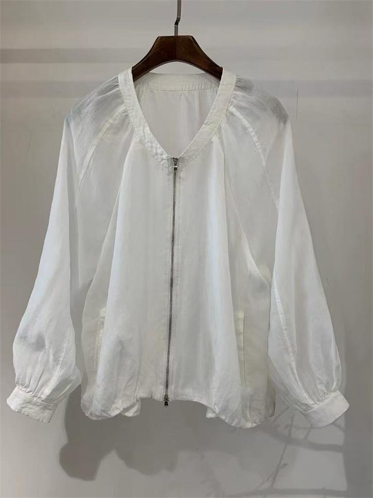 Johnature Giacca con cerniera giapponese da donna Primavera Larga Casual Versatile Coulisse Sottile Protezione Solare Cappotti da Donna