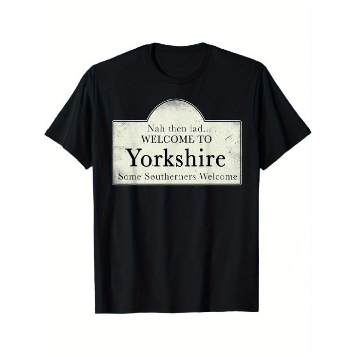 Men S T-Shirt Featuring The Yorkshire Rose Flag - A Welcoming Emblem from North England with The Yorkshire Rose And Greeting Text - Made from Soft, S чёрный