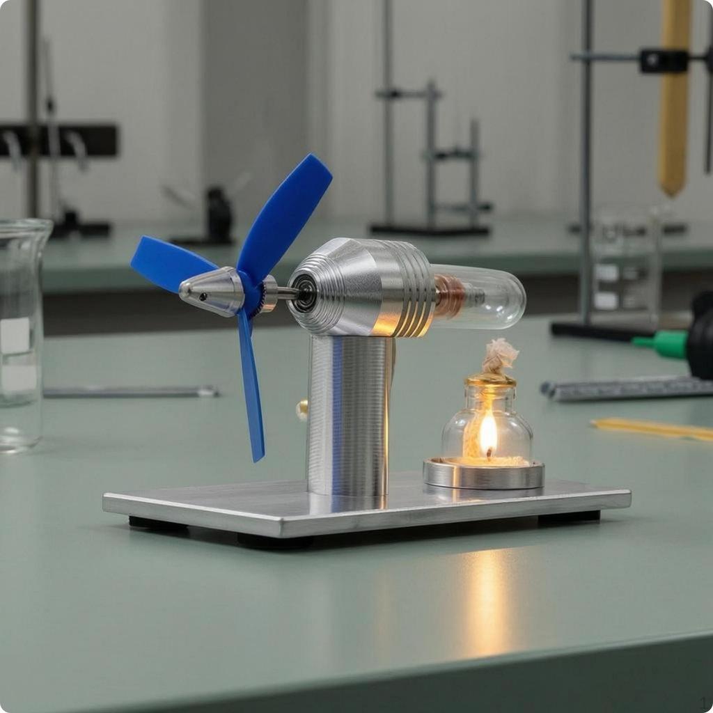 Regenerative Silver Shiny Metal Blue Propeller Lamp for Students, Teachers, Classroom