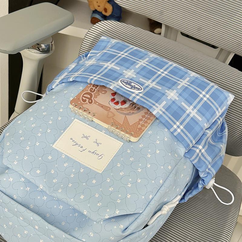 Plaid Backpack Junior High School Student Schoolbag Plaid Large Capacity Backpack