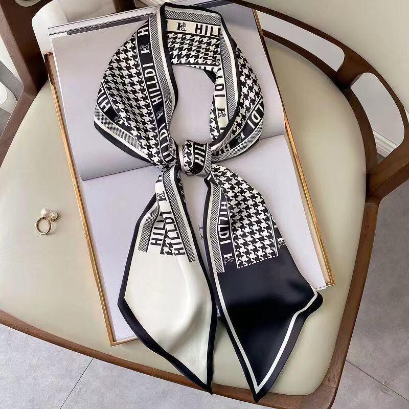 Silk Scarf: Long, Narrow, High-End Print for Spring and Summer - Versatile as Shirt Ribbon, Belt, or Hair Tie.