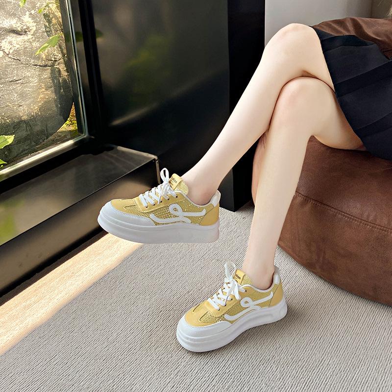 Thick-soled breathable small mesh white shoes women's 2025 new summer thin board shoes versatile height-increasing sports and leisure shoes women