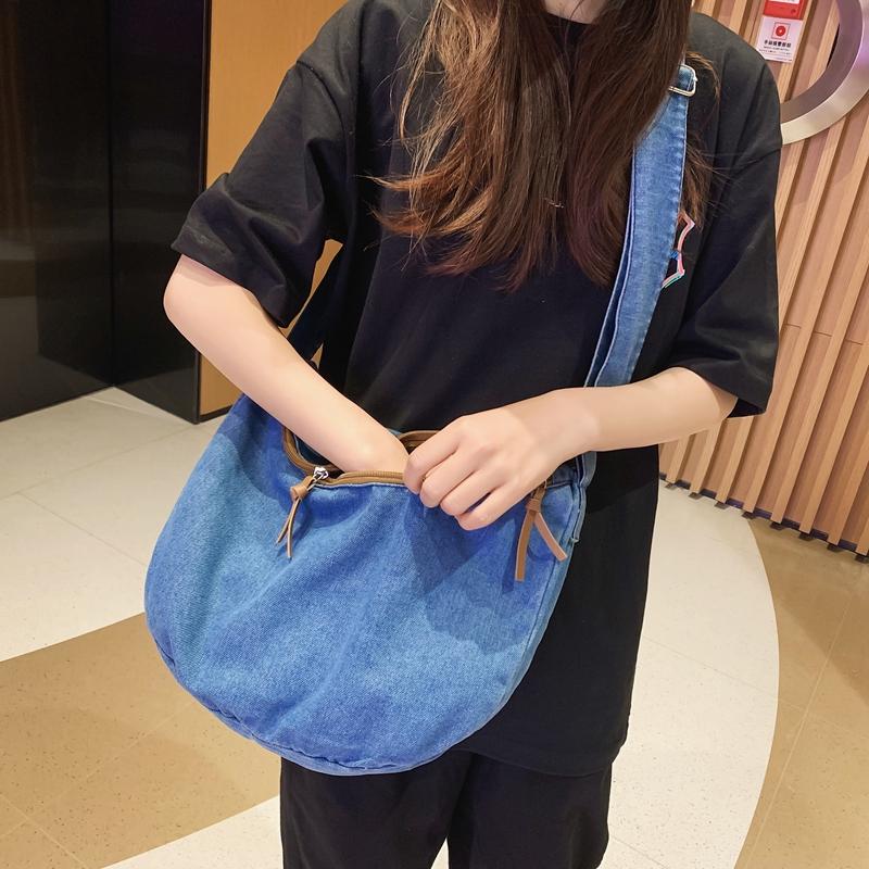 Women's Vintage Denim Hobo Bag Zipper Crossbody Bag All-Match Bag For School Work