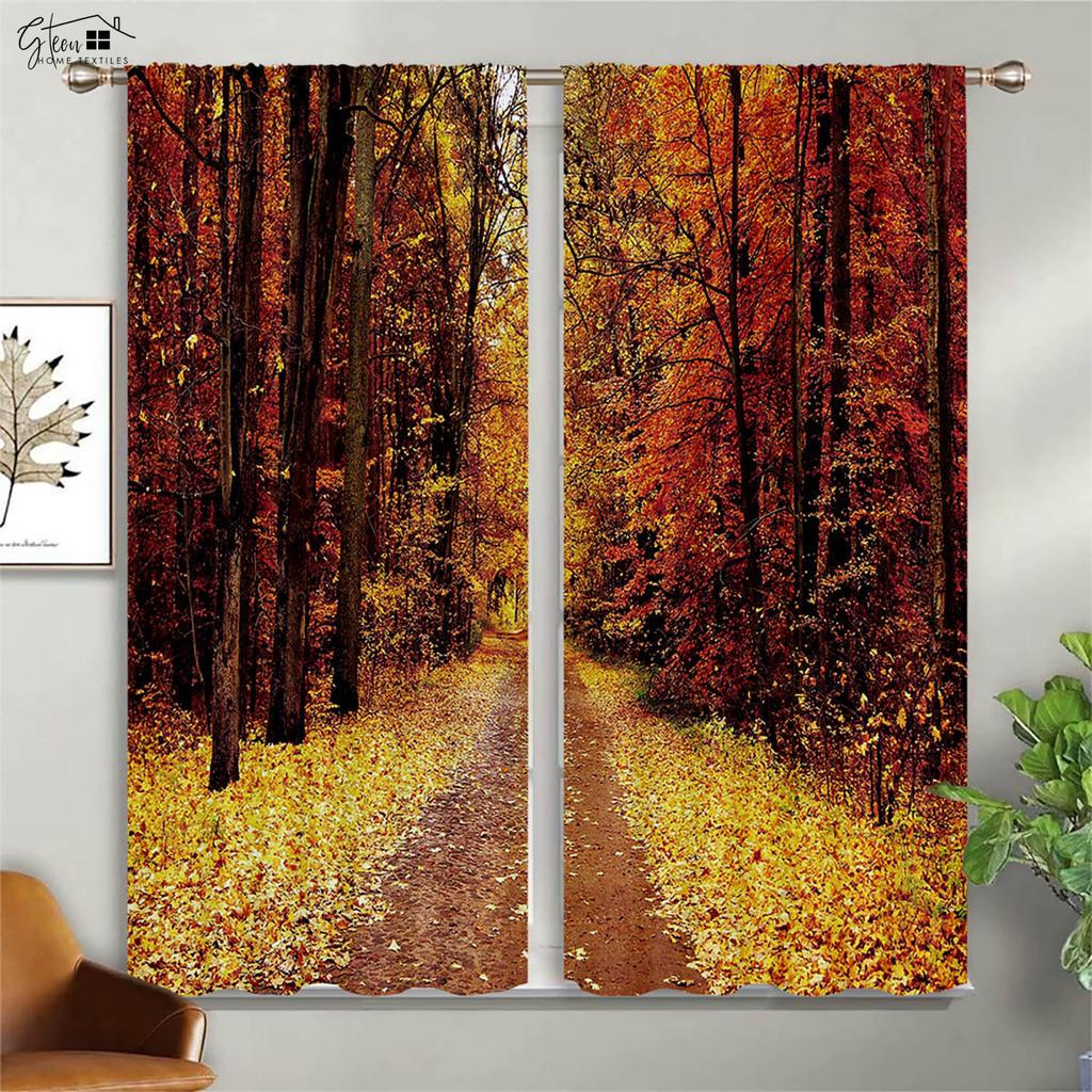Forest Woods Scenery Curtains Green Sunshine Maple Leaves Winter Natural Life B&B Hotel Bedroom Living Room 3D Printing Curtains