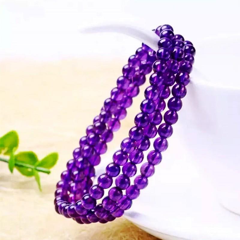 Amethyst Three-Turn Beaded Crystal Bracelet