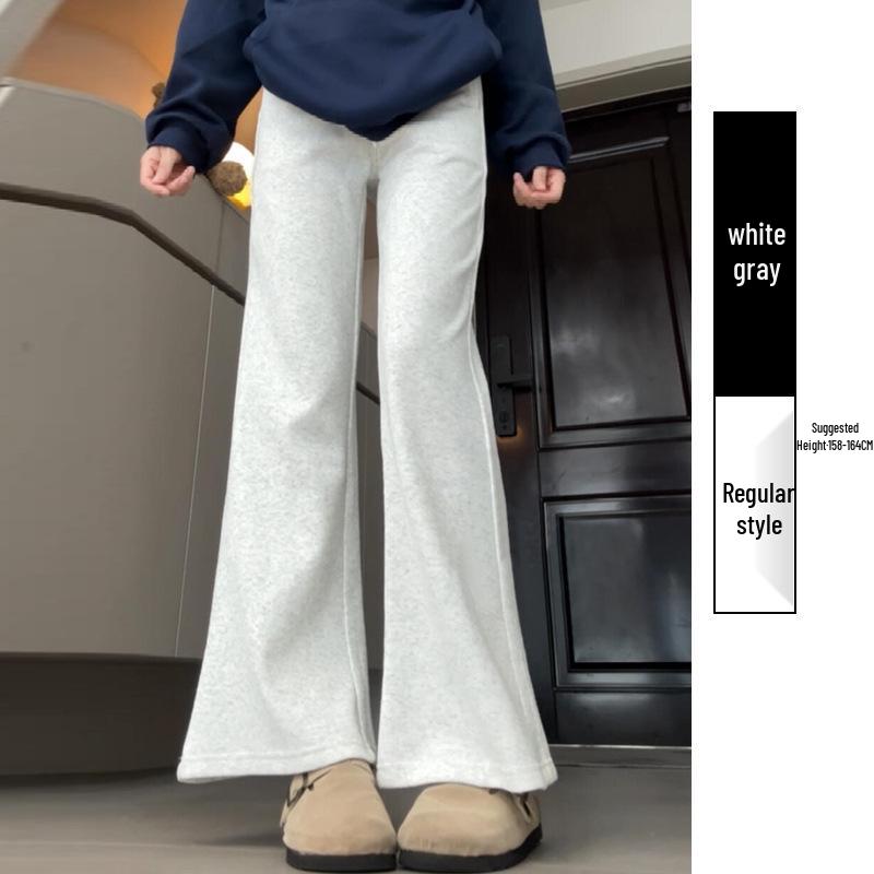 Douyin Women’s Winter Fleece-Lined Micro Flare Sweatpants - 2024 High Waist Slimming Wide Leg Horseshoe Pants