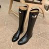 Long Knight Boots Women's Autumn and Winter 2026 New Round Head Thick Heel High Boots Thick Sole Metal Buckle Velvet Boots