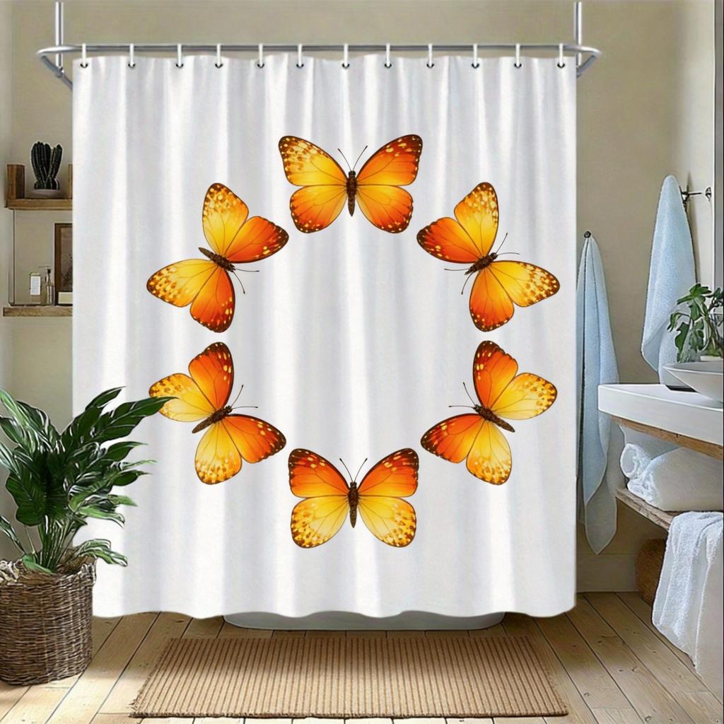 Minimalist Fish Shower Curtain 180x180cm – Stylized Blue Geometric Pattern, Abstract Bathroom Decor, 12 Hooks