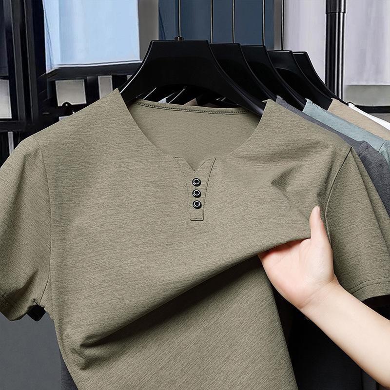 Men s Business Casual Three Button V-neck Short Sleeved T-shirt Korean Style Summer Comfortable Versatile Top 4XL 1770₽
