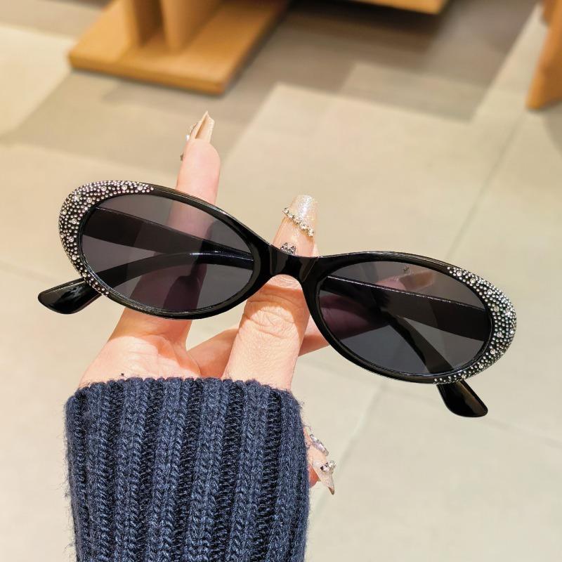 New Oval Small Frame Sunglasses Women Fashion Sun Shading Travel Purple Trendy Diamond Studded Sun Glasses
