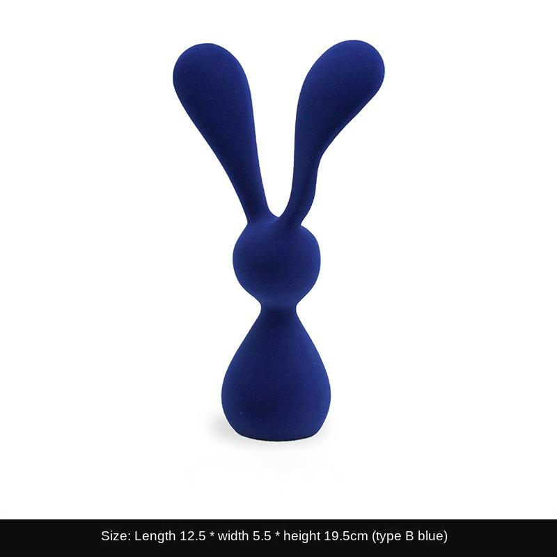

New Nordic Flocking Electrifying Blue Rabbit Animal Sculpture Living Room TV Wine Cabinet Office Desktop Home Decoration Gifts