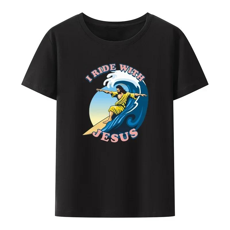 Moshi Jesus Desu Rolig T-shirt Kortärmad Andningsbara T-shirts Casual Toppar Mönster Roupas Överdimensionerade Högkvalitativa Mjuka Lösa