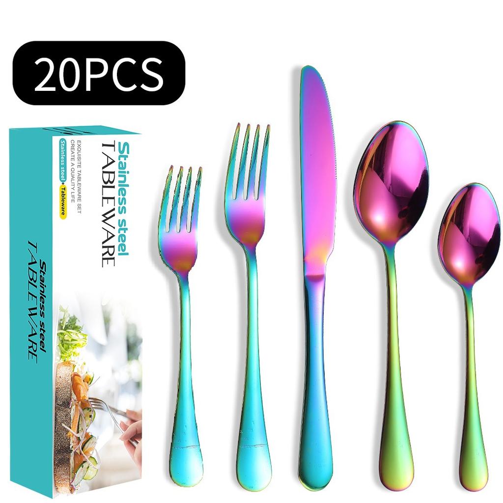 Stainless Steel Tableware Suit Steak Knife, Fork and Spoon Five Main Pieces Stainless Steel Tableware 20 Pieces Suit