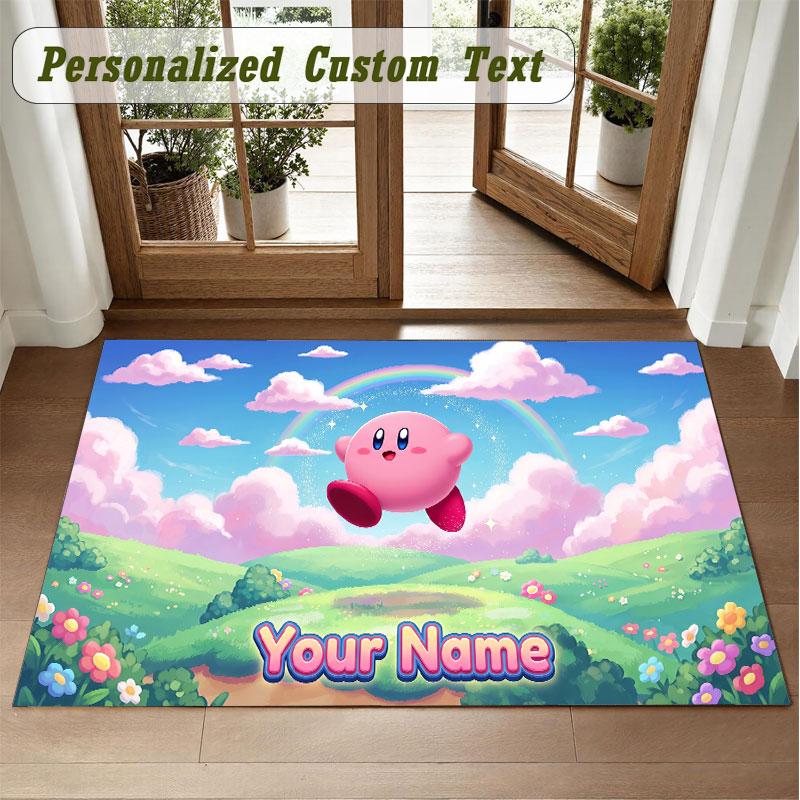 Crystal Velvet Square Rug Custom NameKirby Pattern Non Slip Home Floor Decor Rug