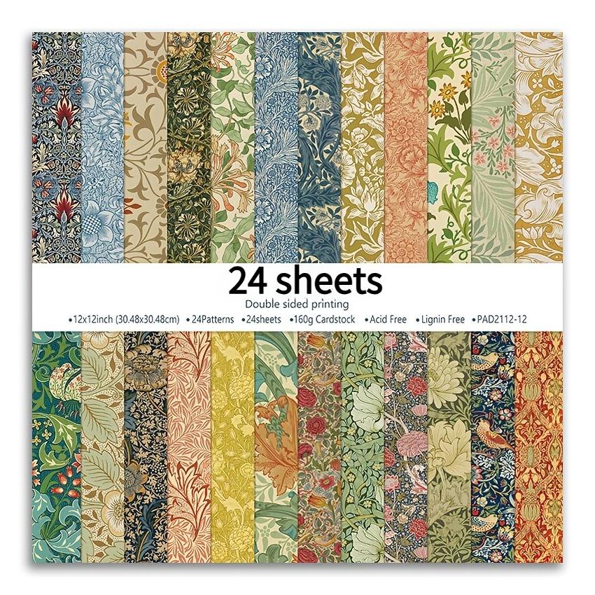 

24Sheets Dark Green Retro Palace&Large Flower Patterns Double-Sided Decorative Paper Suitable for DIY Scrapbooking,Gift Wrapping