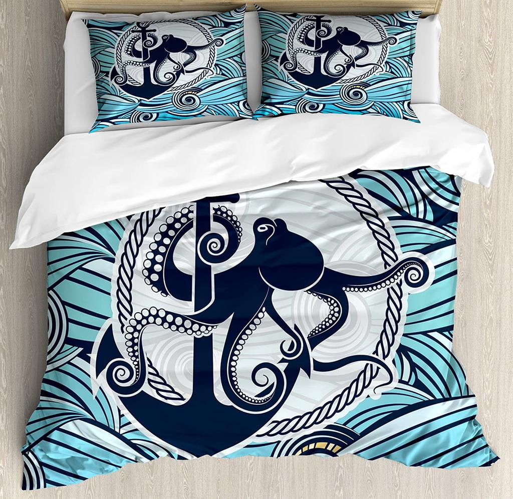 Shark Bedding Set For Bedroom Bed Home Inhabitants Of Ocean Sharks Whales Dolphins Octopus Duvet Cover Quilt Cover Pillowcase