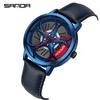 Sanda Men's 1061 Waterproof Leather Strap Watch with Trendy Hollow Dial