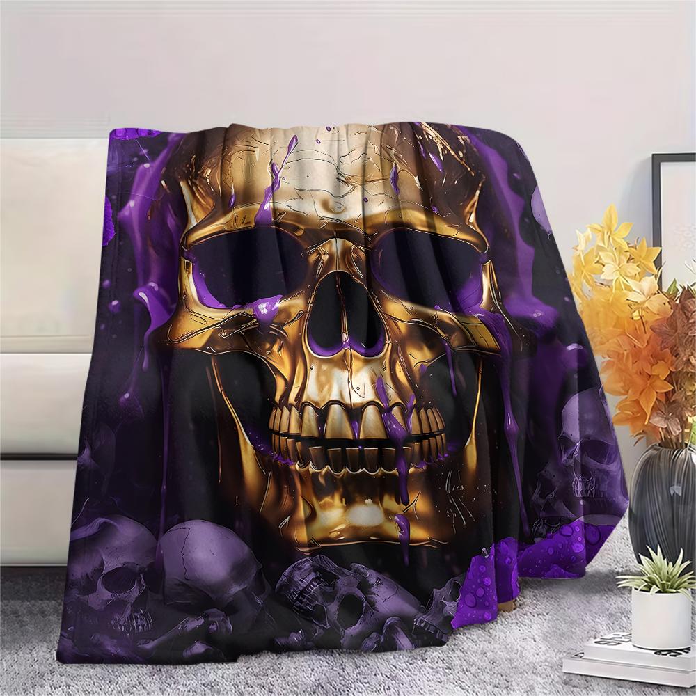 Skull and Love Print Flannel Blanket,High quality Comfortable for All Seasons,Home Decor,Warmth and Comfort,Perfect for Christmas Gifts