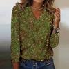 Breathable Premium Blouse Soft Long Sleeve V Neck Loose Women Shirt Daily Party Club Commute Sequin Lady Pullover