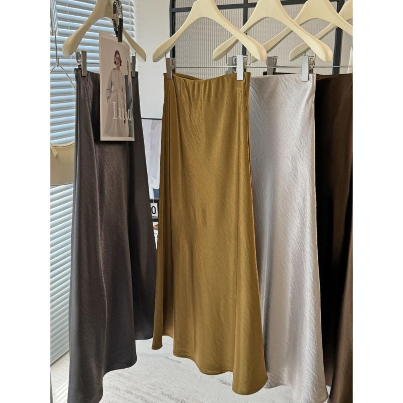 Acetate Satin Fishtail Skirt Femininity Simple Drape Thin Buttocks a Word Medium and Long Skirt