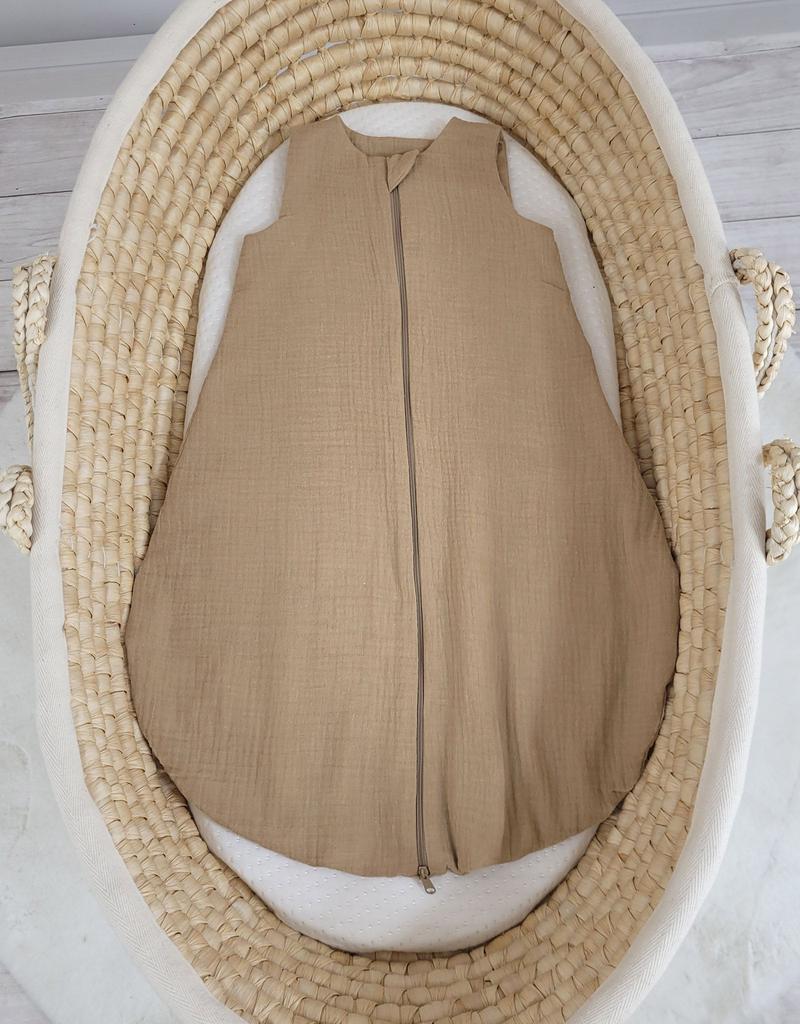Rounded muslin sleeping bag for children S 0-6 months summer TOG 1.0 - camel