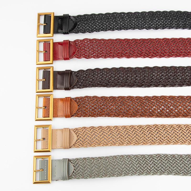 European and American French Ins Braided Belt Women's Retro Alloy Buckle Dress Belt Casual Women's Belt