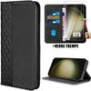 Case and Tempered Glass - Samsung - Galaxy S23 - Leather Effect - Magnetic Protection - Black
