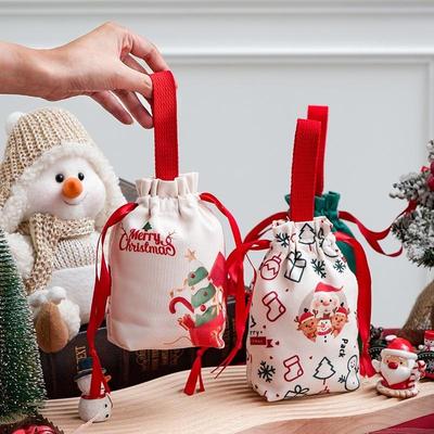 Cartoon Christmas Drawstring Apple Gift Bag Candy Cookie Packaging Bag Creativity Canvas Bag Christmas Party Decoration Kids