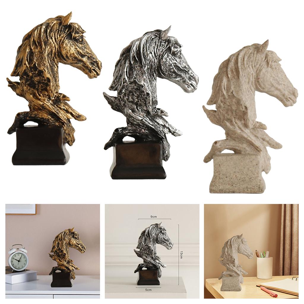 Vintage American Carved Horse Head Statue Statuette Resin Simulation Animal Sculpture Exquisite Crafts Desktop Home Decoration