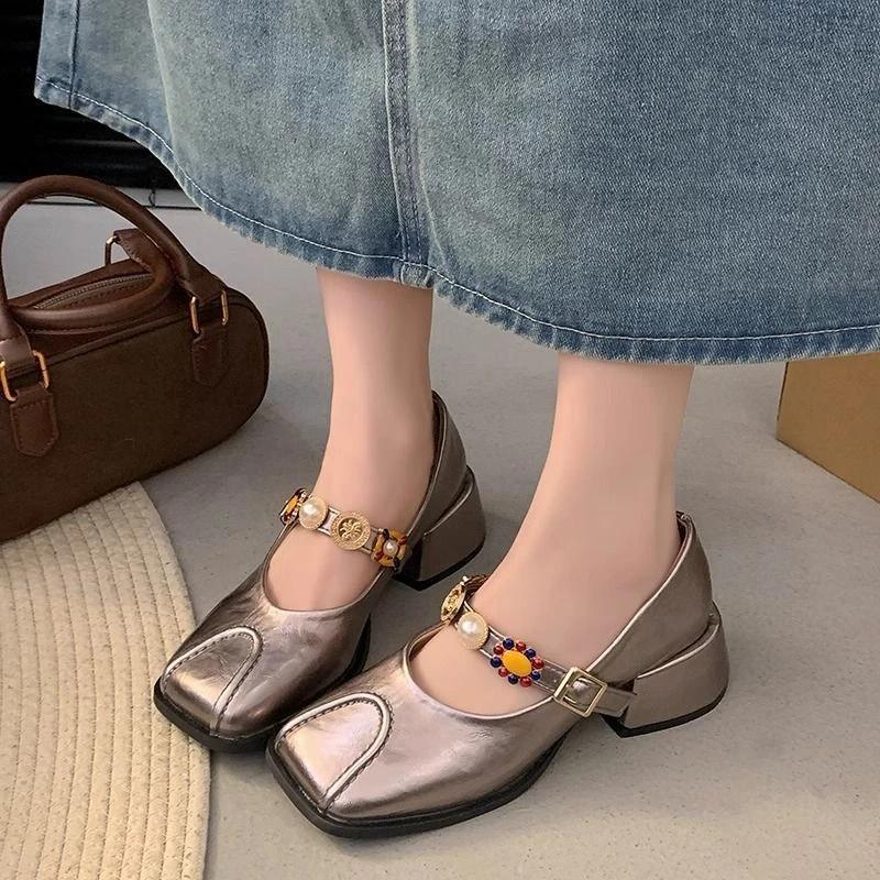 Fashion Mary Jane Ladies Pumps Loafers Japanese Style Lolita Chunky Heels Square Toe Gothic Moccasins Women's Shoes Block Heel Shoe Y2k