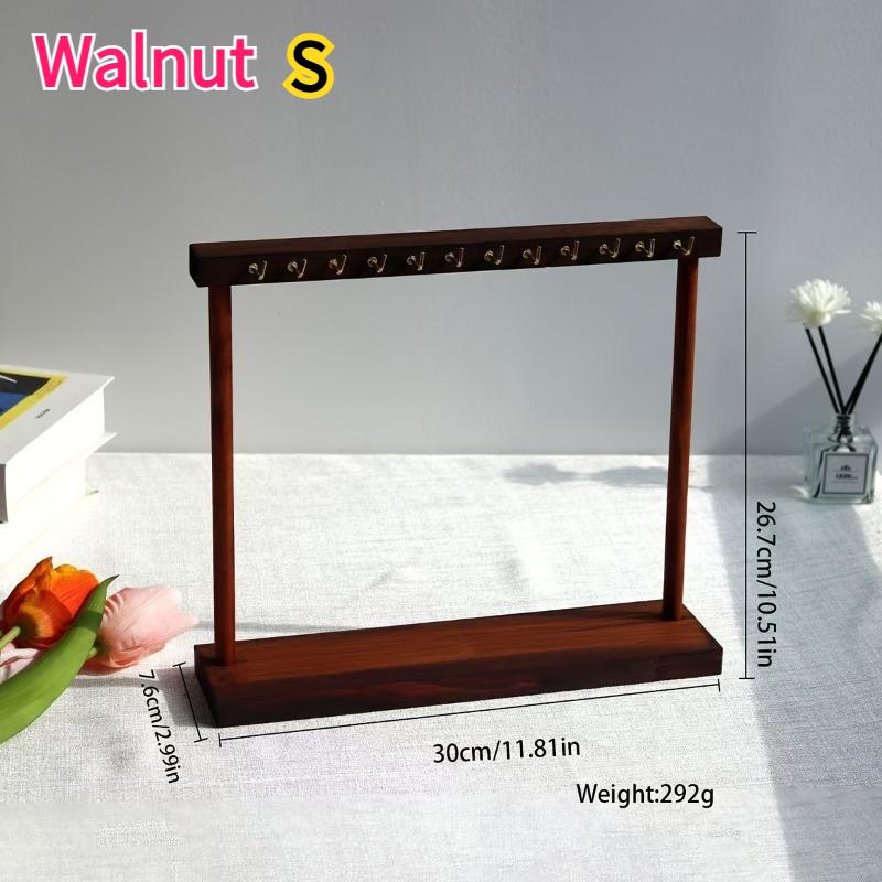 Wooden Double-Row Jewelry Display Rack Elegant Jewelry Organizer with Hooks for Necklaces Bracelets Earrings Rings Space-Saving