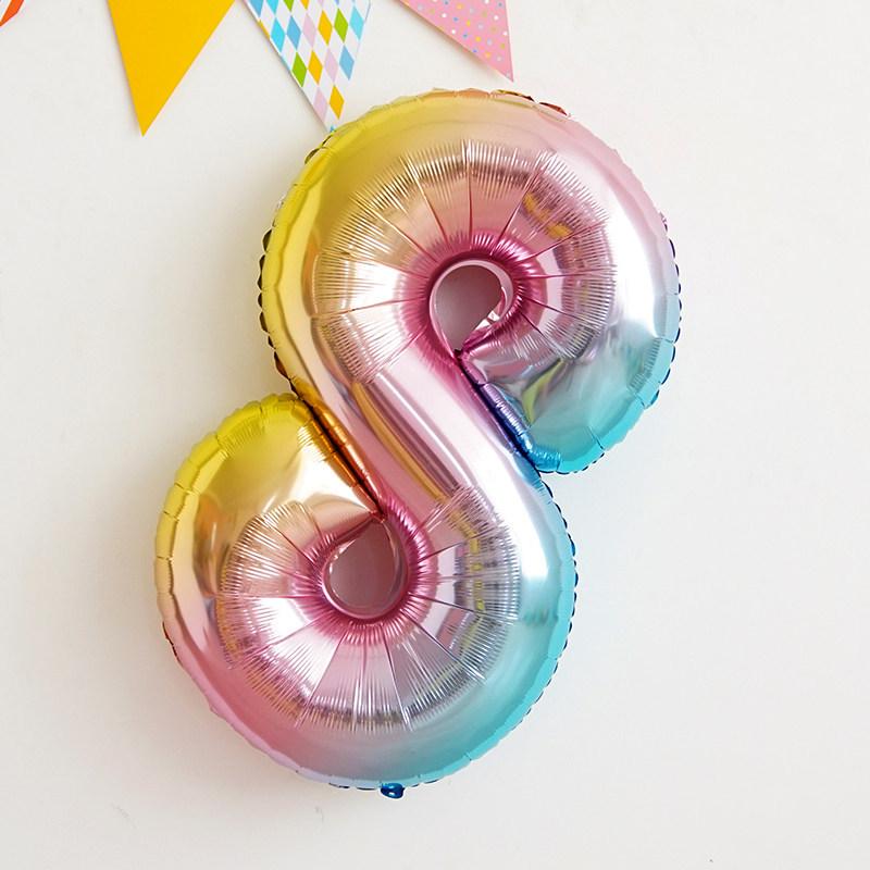 Korean Xiaohongshu 30-inch Rainbow Gradient Number Balloons for Children's Birthday Party Photo Decor.