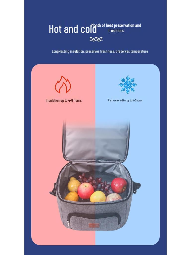 Extra-Large Double-Layer Insulated Picnic Bag - Thick, Waterproof, and Cold-Keeping Lunch Carrier with Ice Pack