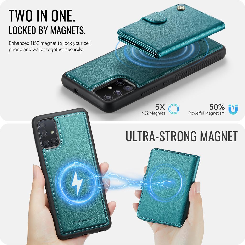 For Samsung Galaxy A51 4G SM-A515 Case JEEHOOD J09 RFID Blocking Card Holder Leather Back Phone Cover Magnetic Case