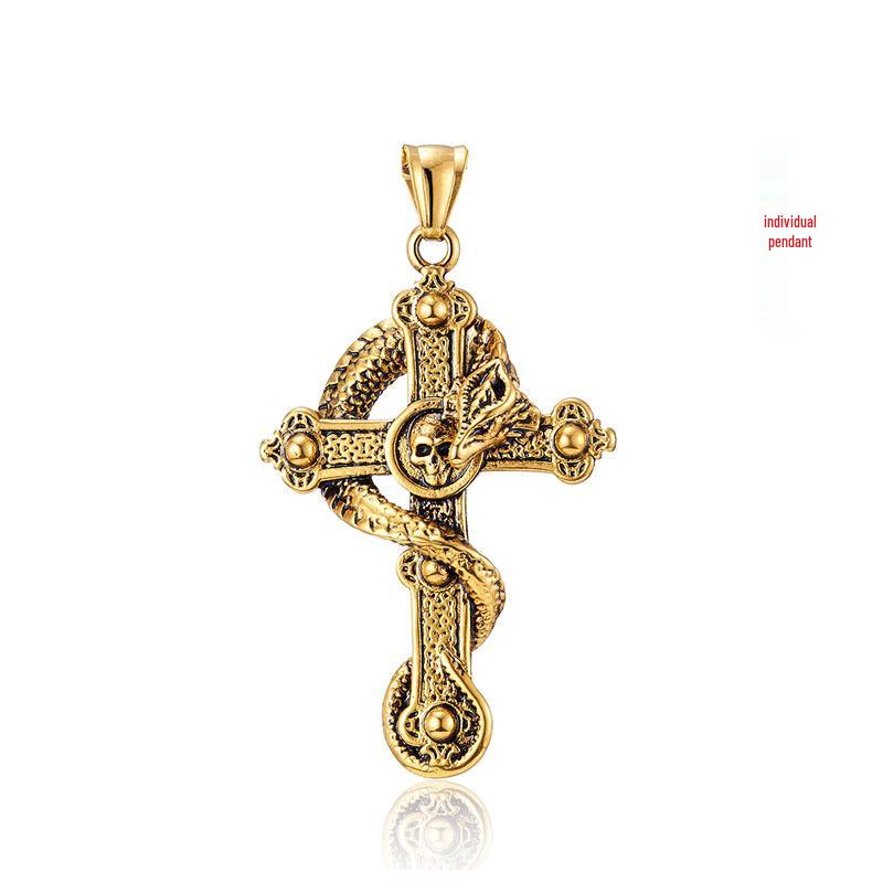 Retro Unisex Titanium Steel Divine Dragon Cross Pendant Necklace