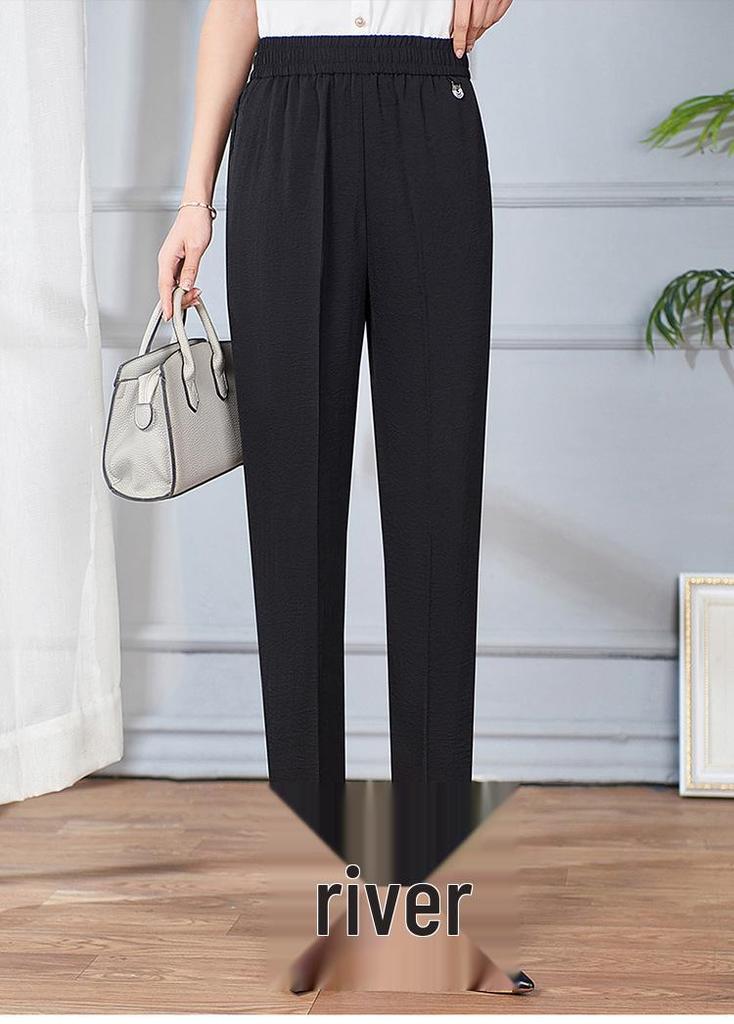 Mom's Summer Thin High-Waisted Elastic Pants - Casual Straight-Leg for Middle-Aged and Elderly Women