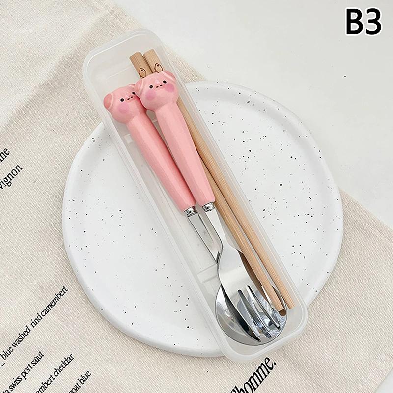 

Мультяшный щенок поросенок ложка вилки столовые приборы из нержавеющей стали портативный студенческий мультяшный столовый набор детский ящик для хранения