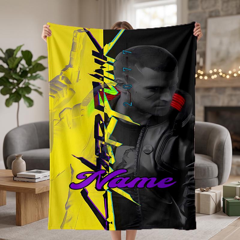 Cyberpunk Custom Flannel Blankets Soft Warm Cozy Throws for Home Decor Holiday Gifts