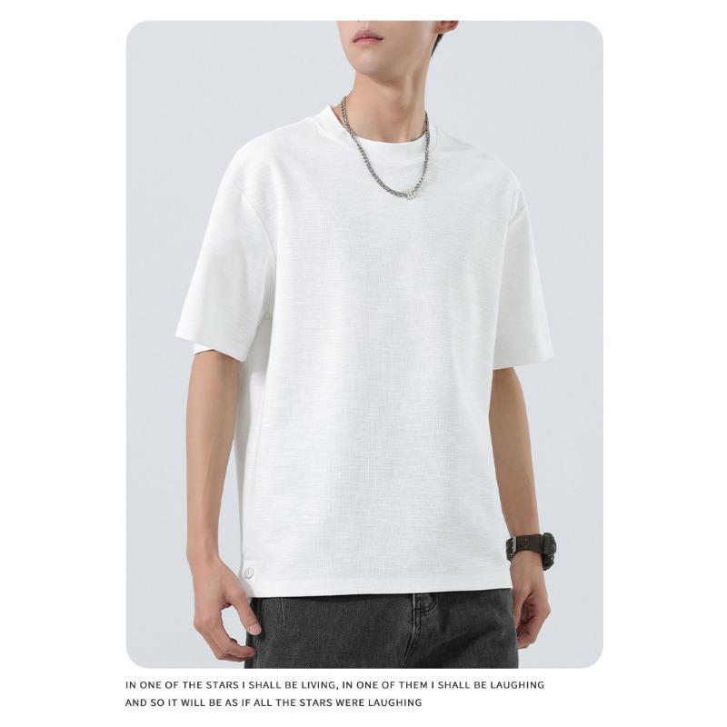 Men Solid Texture Crew Neck T Shirt Short Sleeve Loose Casual Minimal Daily Street Summer Basic Plain Top