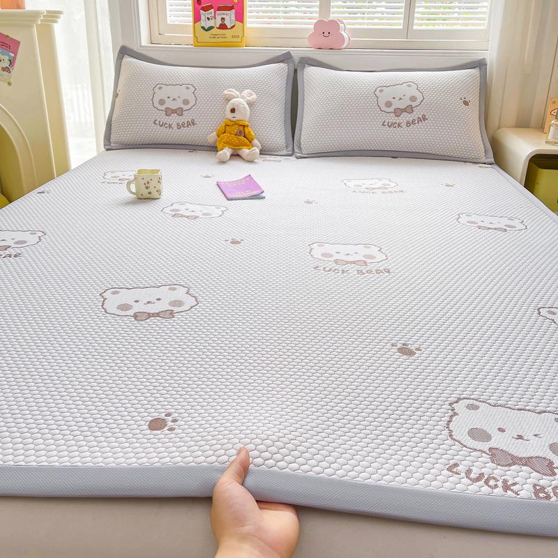 Summer Nude Ice Silk Cooling Mat Set: 3-Piece, Soft, Machine-Washable, A-Class Fitted Sheet