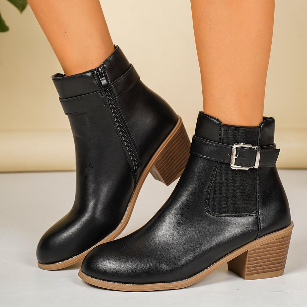 Women's Vintage Round Toe Block Heel Boots, Fashionable Fall Winter Short Boots