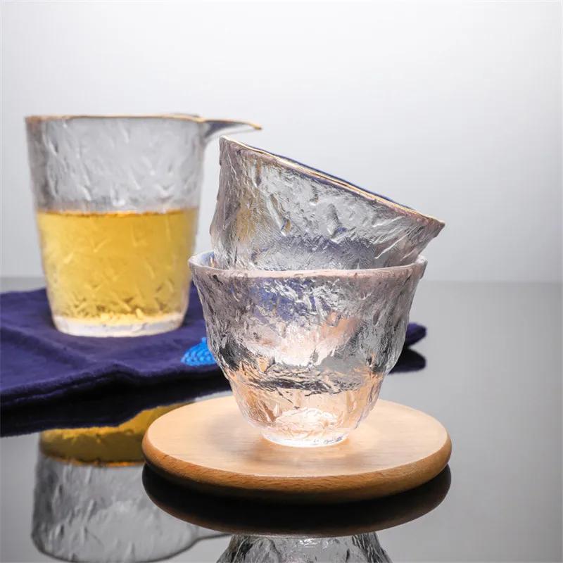 Japanese Glass Tea Cup with Gold Rim, Kung Fu Accessories, Small Teacup, Crystal Teaware Set, Tea Bowl, Cute Cup for Puer Wine