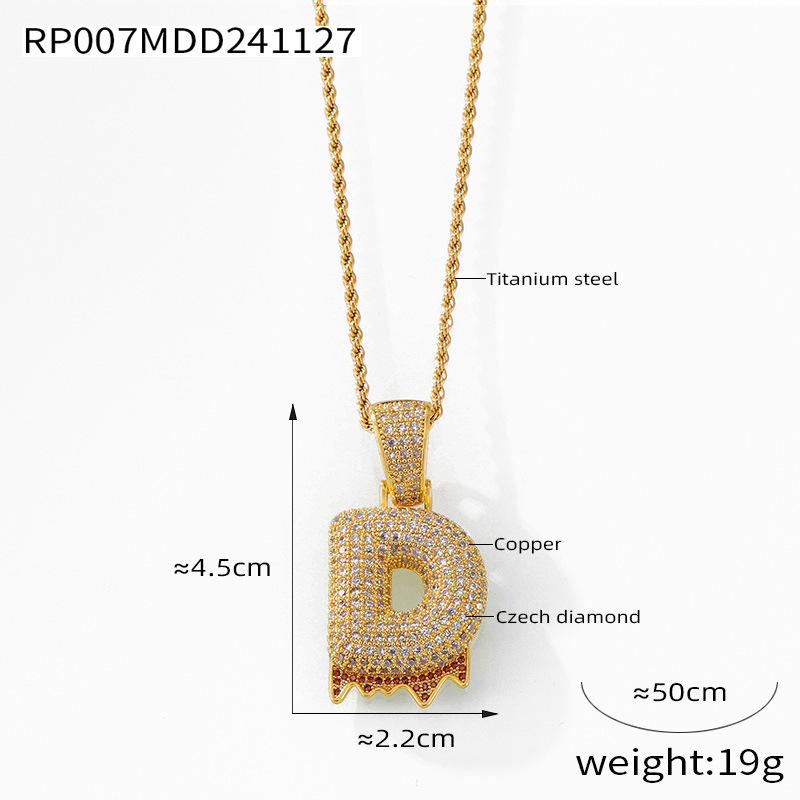 Elegant European-Style Necklace: Women's 26-Letter Diamond-Inlaid Copper Pendant on Titanium Steel Clavicle Chain
