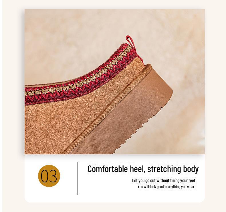 Women's Winter Ethnic-Style Fur Lined Leather Snow Boots with Thick Soles