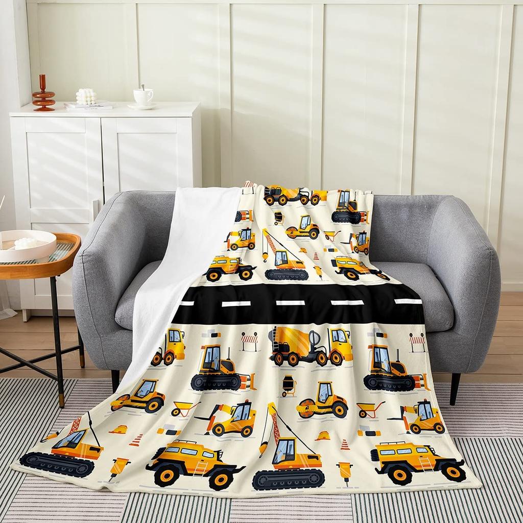 Construction Truck Blanket Kids Boys Cartoon Excavator Plush Throw Blanket Fuzzy Flannel Tractor Blankets for Bed Couch Sofa
