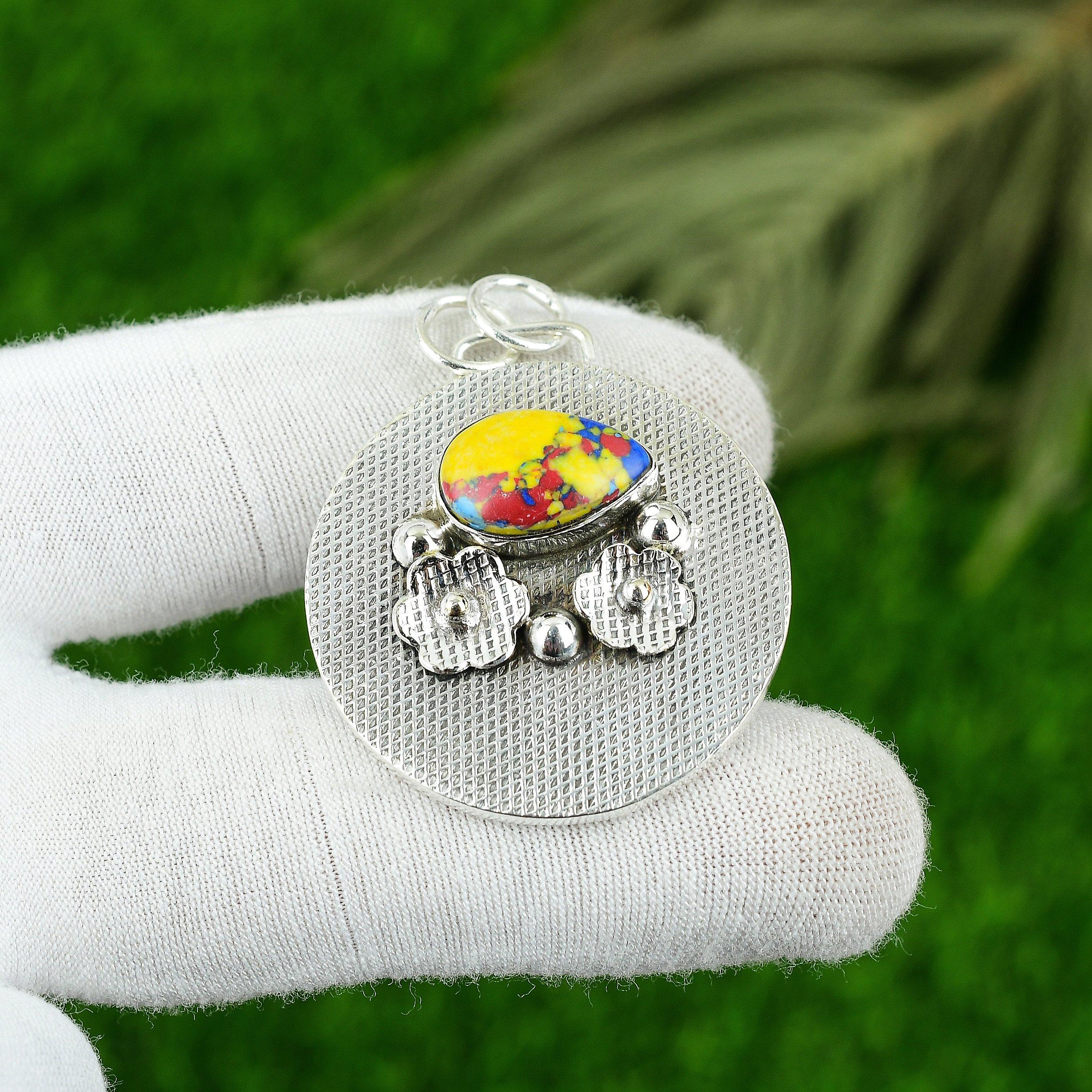 Gift For Her 925 Sterling Silver Natural Mosaic Balloon Jasper Gemstone Pendant