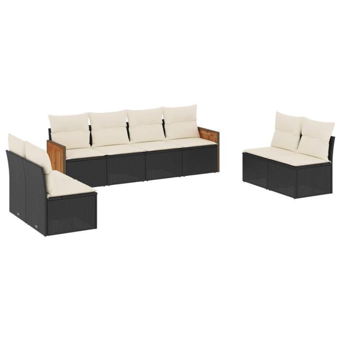 VidaXL Salon de Jardin avec Coussins 8 pcs, Canapés de Terrasse, Ensemble de Meubles de Patio, Mobilier d'Extérieur, Noir 3227568