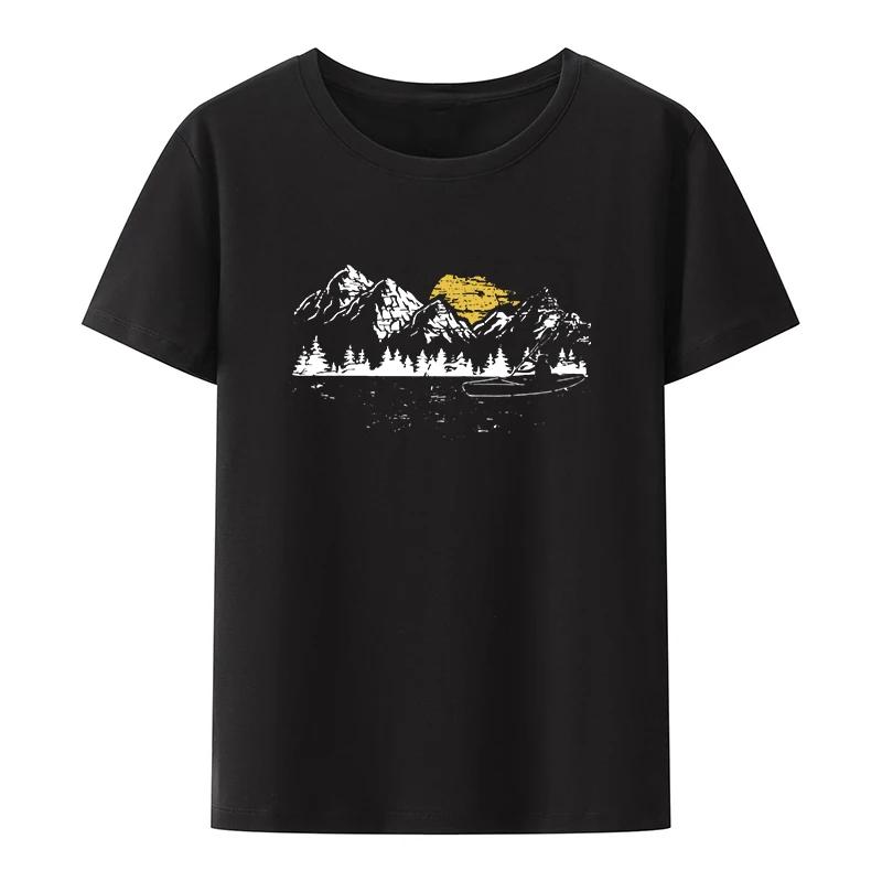 Mountain Forest Kayak Canoe Paddling Modal Print T Shirt Humor Style Hipster Streetwear UnisexShort Sleeve Special Gift Tops